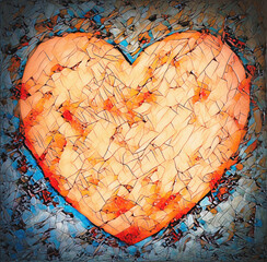 Aufkleber - Heart shape symbol, bright red on blue abstract background, valentin gift