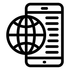 Sticker - 
Globe with mobile, linear icon of mobile browser
