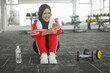 Portrait of attractive young Muslim woman workout in gym healthy lifestyle
