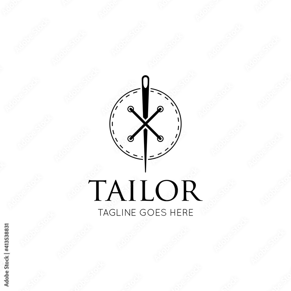 Tailor logo luxury needle and thread icon, sewing silhouette, vector ...