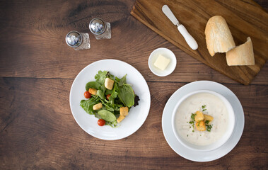 Wall Mural - A Bowl of Clam Chowder Soup and a Salad