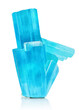 Extreme sharp and detailed photo of Amazing natural aqua blue Tourmaline specimen mineral closeup macro isolated on a white background. Sample of expensive rare glassy Turmaline crystal
