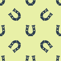 Canvas Print - Blue Horseshoe icon isolated seamless pattern on yellow background. Vector.