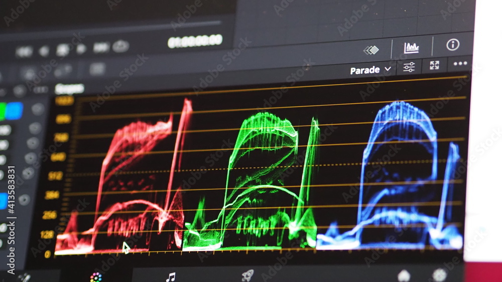 Color grading graph or RGB colour correction indicator on monitor in ...