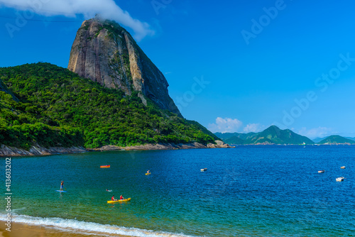 Mountain Sugarloaf and Red beach in Rio de Janeiro, Brazil. Sugarloaf is one of the main landmark of Rio de Janeiro. Cityscape of Rio de Jane © Ekaterina Belova