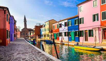 Poster - Most colorful traditional fishing town (village) Burano - Island near of Venice. Italy travel and landmarks