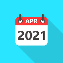 April 2021 Calendar Flat Style Icon Long Shadow. April 2021 Business Calendar Planner Flat Vector Icon. Vector Illustration