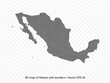 3D map of Mexico with borders isolated on transparent background, vector eps illustration