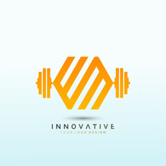 Wall Mural - customize nutrition programs Letter WM Fitness Modern Fitness logo design. Dumbbell icon Vector logo design template.