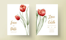 Modern Wedding Invitation Card With Red Tulip Flower