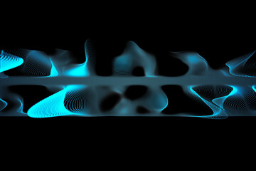 Abstract illustration of glowing blue digital mesh wave against black background