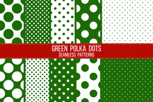 Green Polka Dons Seamless Vector Patterns Set
