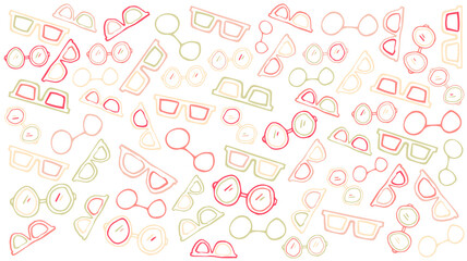 Abstract illustration of multiple yellow and red glasses icons in seamless pattern against white bac