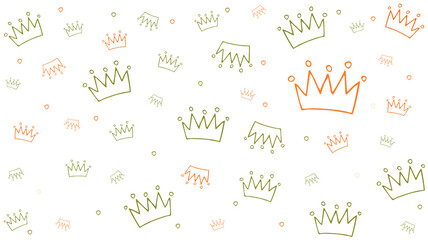 Abstract illustration of multicolor crown icons in seamless pattern against white background