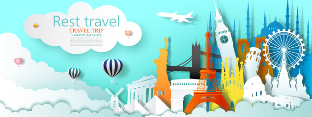 Travel business landmarks tourism world famous architecture by balloon.