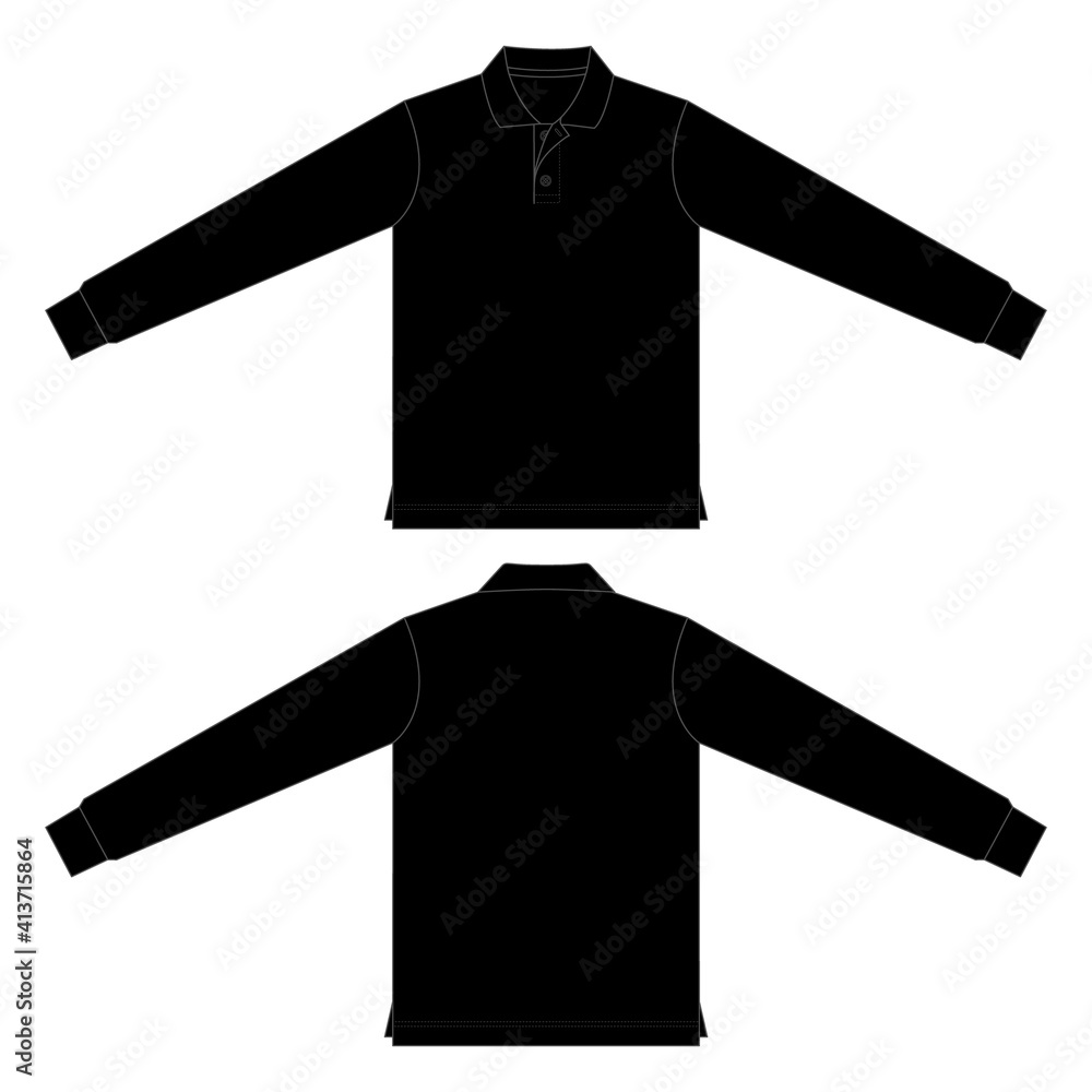 Blank Black Long Sleeve Polo Shirt For Template.Front And Back View ...