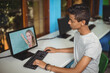 © vectorfusionart - Male indian student having a video call with female teacher on computer at school