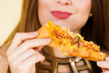 Sticker - Woman eating hot pizza slice