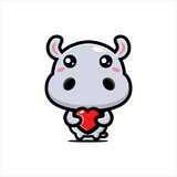 Fototapeta Pokój dzieciecy - vector design of cute cartoon hippopotamus hugging love
