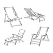 Hand Drawn chaise-longue Sketch Symbol isolated on white background. Vector beach elements art highly detailed In Sketch Style. Summer items vector illustration. chaise longue, vector sketch on a