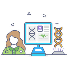 Sticker - 
Online genetics flat conceptual icon 
