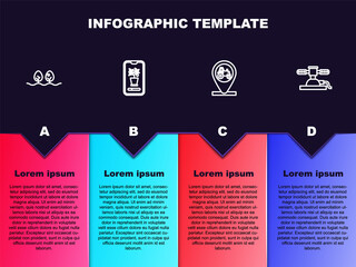 Sticker - Set line Plant, Smart control farming system, Tractor and location and Automatic irrigation sprinklers. Business infographic template. Vector.