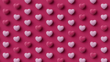 Multicolored Heart Background. Valentine Wallpaper With Light Pink And Dark Pink Love Hearts. 3D Render 
