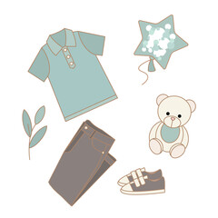 Wall Mural - Boys Clothes and Accessories Set on white background