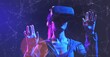 © DIgilife - Teenager having fun play VR virtual reality glasses sport game futuristic neon colorful background, future digital technology game and entertainment