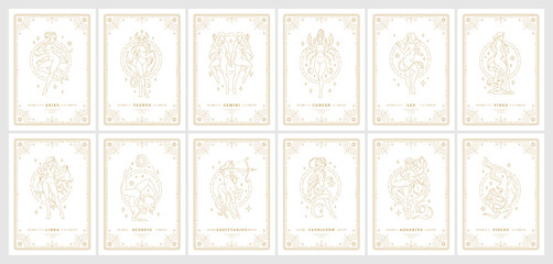Wall Mural - zodiac womans horoscope signs linear silhouettes design vector illustrations set
