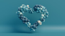 Multicolored Balloon Love Heart. Blue, Cyan And White Balloons Arranged In A Heart Shape. 3D Render 