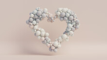 Pastel Coloured Balloon Love Heart. Pink, White And Blue Balloons Arranged In A Heart Shape. 3D Render 