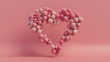 Multicolored Balloon Love Heart. Pink And Cream Balloons Arranged In A Heart Shape. 3D Render 