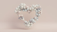 Pastel Coloured Balloon Love Heart. Pink, White And Blue Balloons Arranged In A Heart Shape. 3D Render 