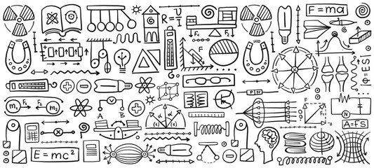 Physics icons, sign and symbols. Seamless Pattern Background for your design