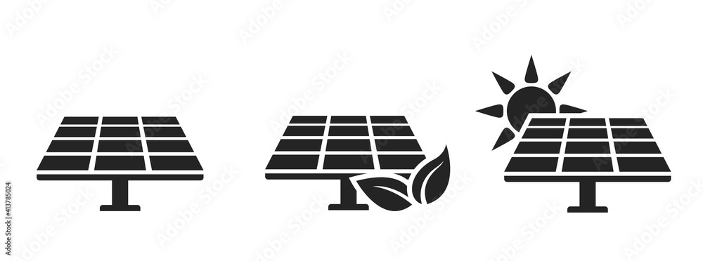 solar panel icon set. eco friendly, sustainable, renewable and alternative energy symbols - obrazy, fototapety, plakaty 