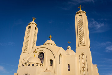 Public cathedral coptic egyptian church at the sky background