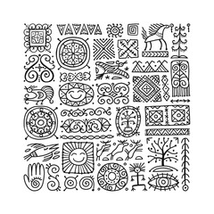 Poster - Ethnic mexican decor. Handmade background for your design. Tribal tattos elements
