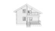 © Василий Сергеев - wooden house, cottage, house with a wooden pipe 3d rendering black and white illustration hand-drawn graphics on an isolated background