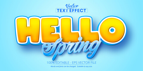 Wall Mural - Hello spring text, cartoon style editable text effect
