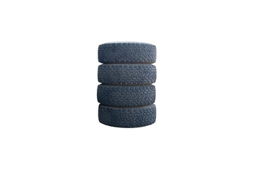 Pile of old car tires isolated on white background, with clipping path.