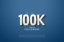 Thank you to 100k followers with a shaded 3D number illustration on a dark blue background.