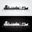 Kingston Upon Hull skyline and landmarks silhouette, black and white design, vector illustration.
