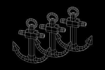 Poster - Nautical sea anchor for vessel ship. Wireframe low poly mesh vector illustration