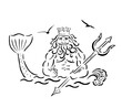 Poseidon with a trident line. Vector illustration