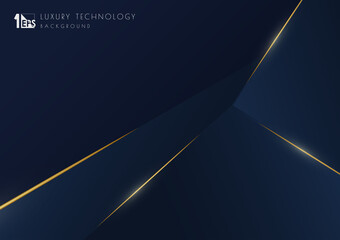 Wall Mural - abstract luxury blue tech template design with gold glitters template. overlapping style of artwork 