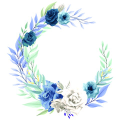 beautiful wreath with rose blue floral set
