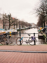 Bikes On A Bridge In Amsterdam