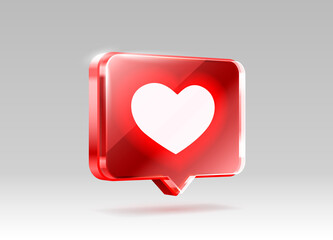 Heart like icon, sign follower 3d banner, love post social media. Vector