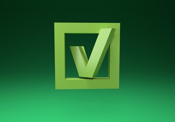 Green 3d check mark icon. Tick symbol in green color.